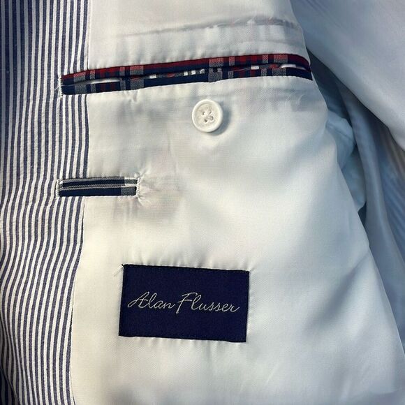 ALAN FLUSSER Blazer Suit Jacket Men's Size 46L Navy White Striped Notched Lapel - Picture 5 of 12
